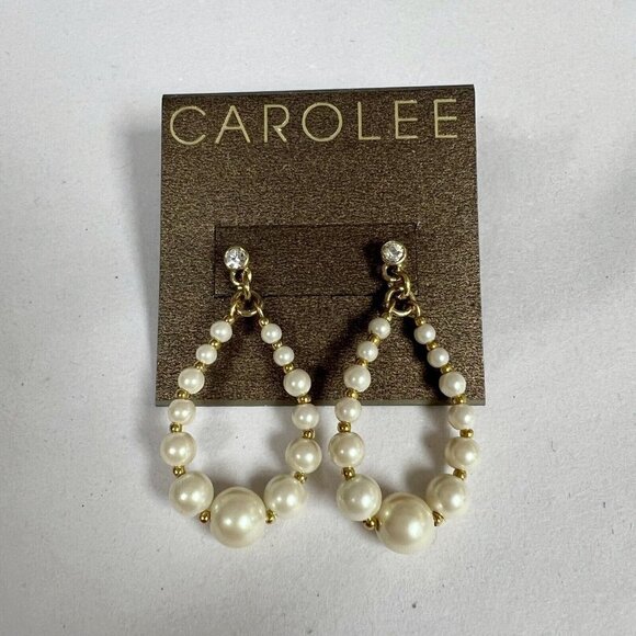 Vintage Carolee Faux Pearl Crystal Dangle Drop Stud Earrings NWT - Picture 6 of 6